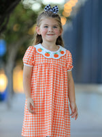 Fall Pumpkin Embroidered Puff Sleeve Girls Dress by Rylee Faith Designs