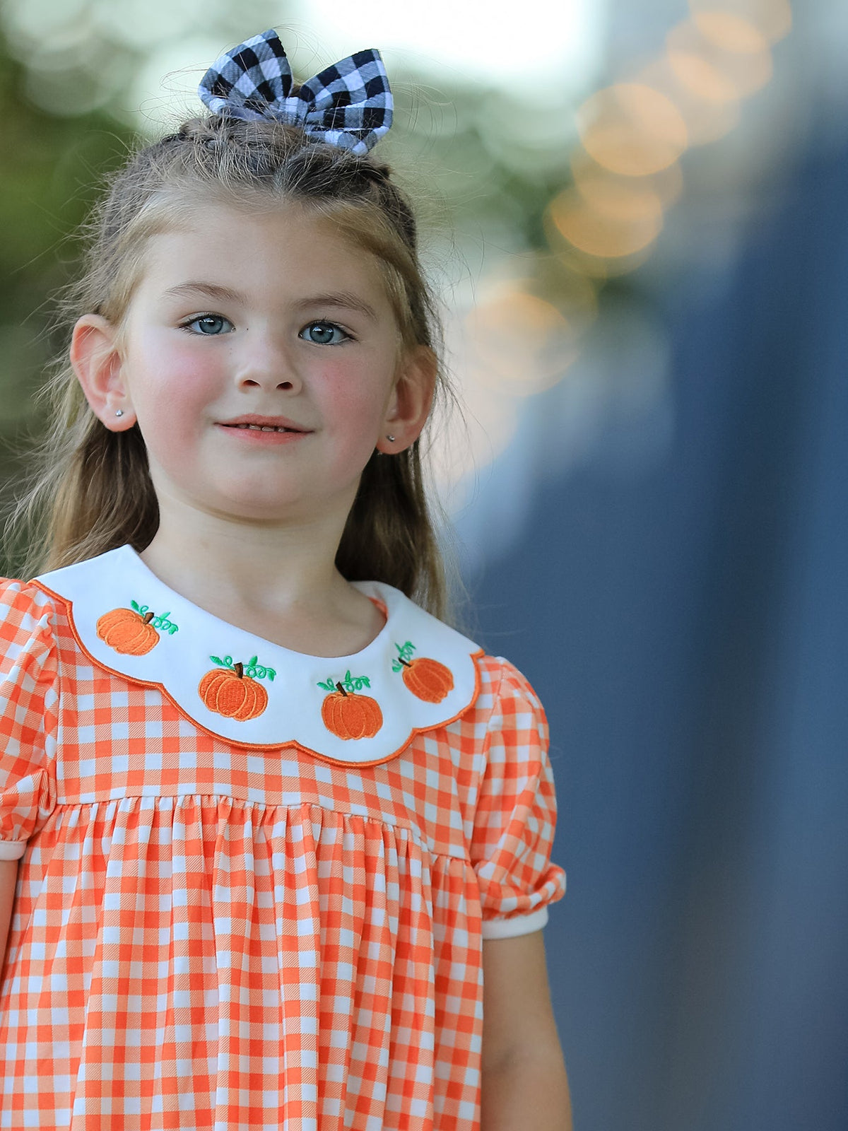 Fall Pumpkin Embroidered Puff Sleeve Girls Dress by Rylee Faith Designs