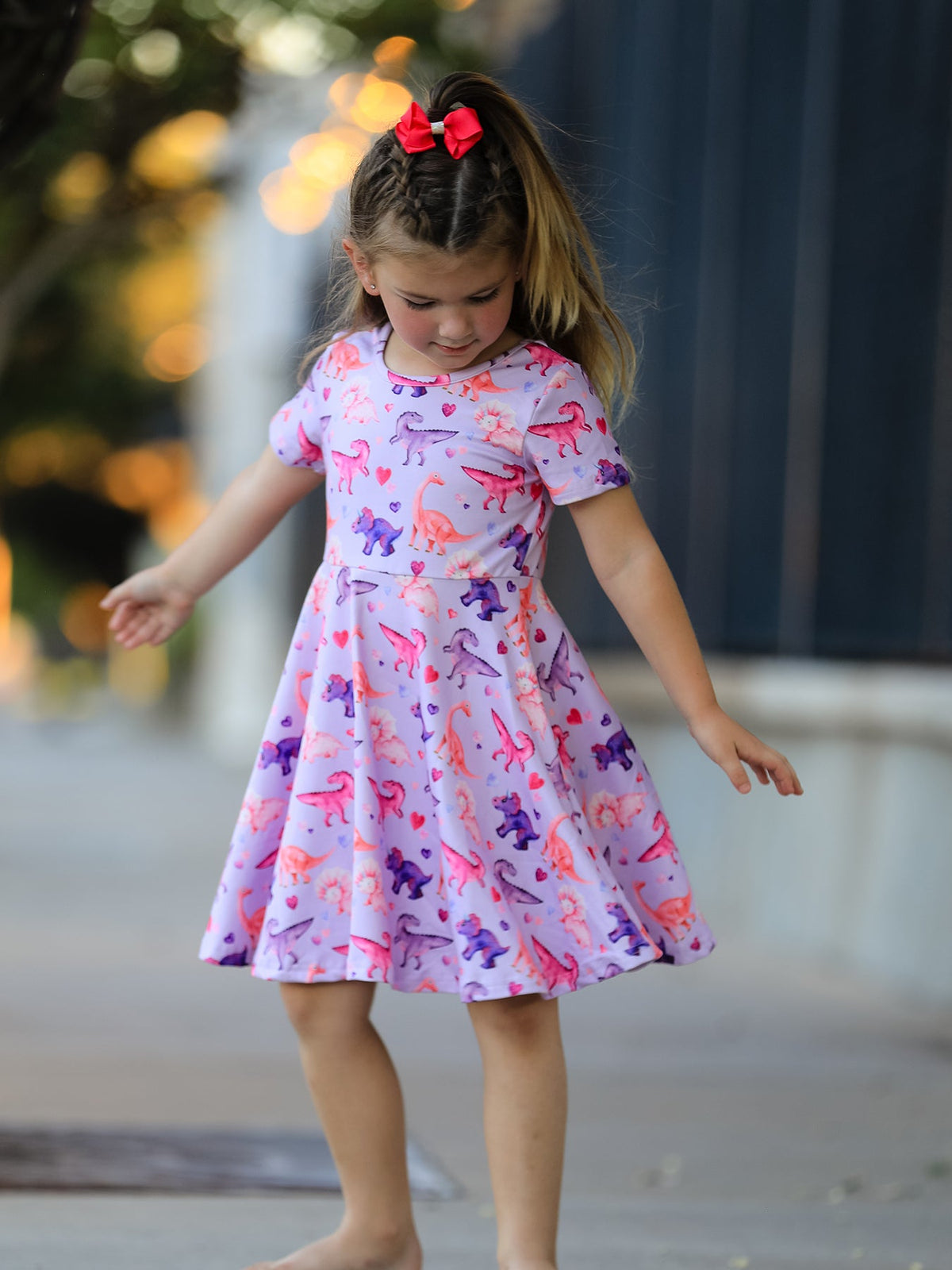 Polyester Spandex Twirl Dress - Dinosaur Hearts by Rylee Faith Designs