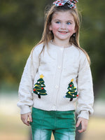 Christmas Tree Knit Cardigan Kids Holiday Sweater Button Front by Rylee Faith Designs