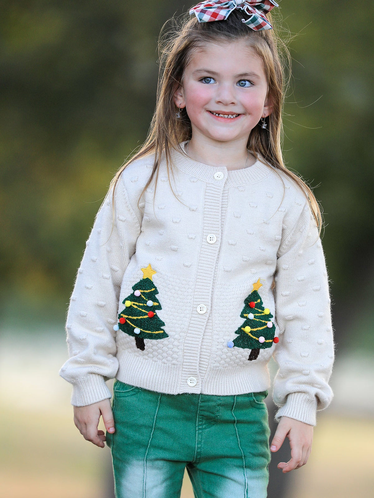 Christmas Tree Knit Cardigan Kids Holiday Sweater Button Front by Rylee Faith Designs
