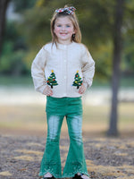 Christmas Tree Knit Cardigan Kids Holiday Sweater Button Front by Rylee Faith Designs