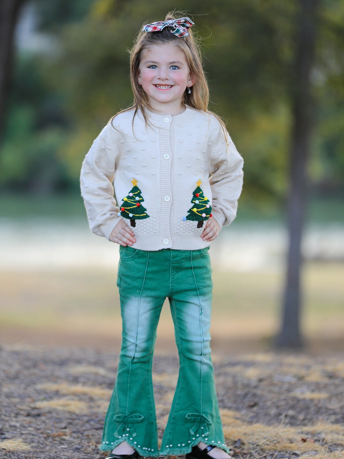 Christmas Tree Knit Cardigan Kids Holiday Sweater Button Front by Rylee Faith Designs