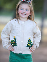 Christmas Tree Knit Cardigan Kids Holiday Sweater Button Front by Rylee Faith Designs