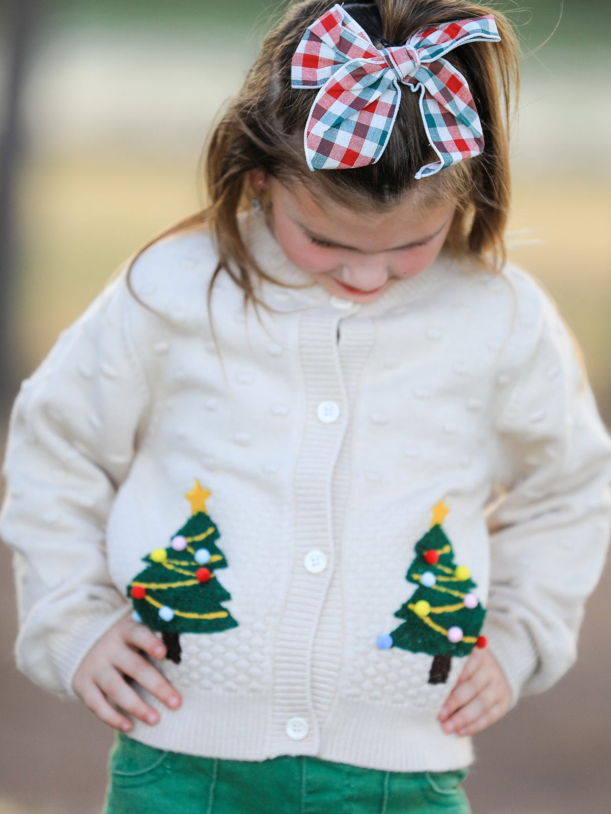 Christmas Tree Knit Cardigan Kids Holiday Sweater Button Front by Rylee Faith Designs