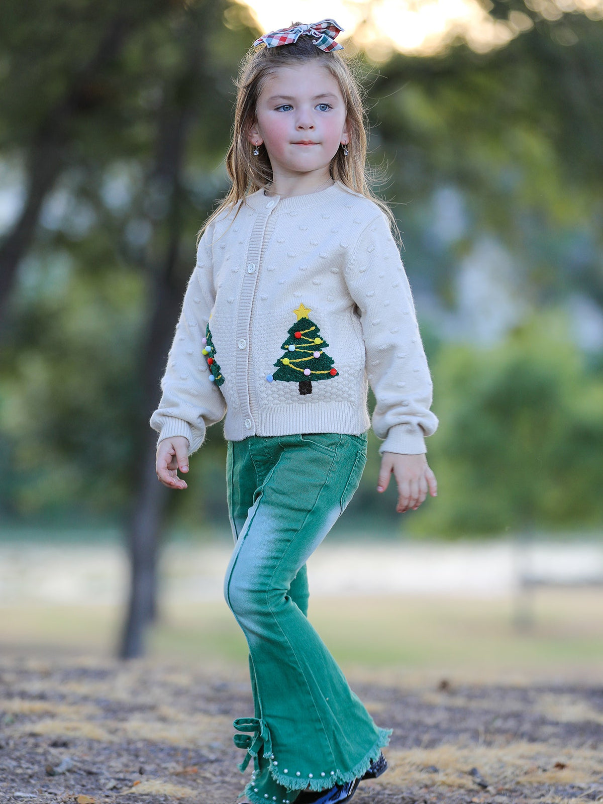 Christmas Tree Knit Cardigan Kids Holiday Sweater Button Front by Rylee Faith Designs