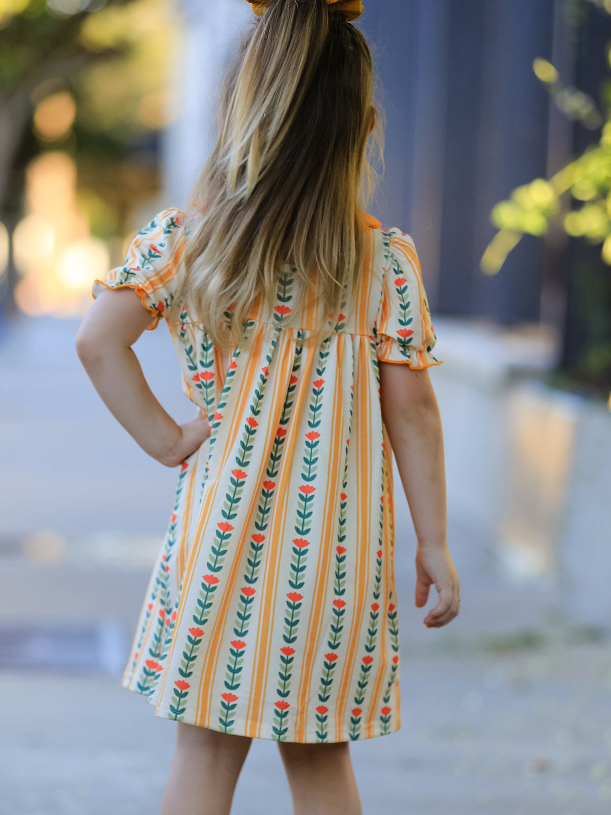 Polyester Spandex Girls Dress, Floral Stripe Petals Collar Smocked by Rylee Faith Designs