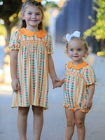 Polyester Spandex Girls Dress, Floral Stripe Petals Collar Smocked by Rylee Faith Designs
