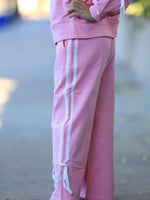 Girls Cotton Polyester Sweatshirt and Pants Set, Pink Bow Trim by Rylee Faith Designs
