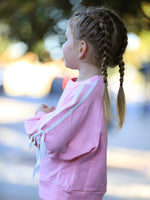 Girls Cotton Polyester Sweatshirt and Pants Set, Pink Bow Trim by Rylee Faith Designs