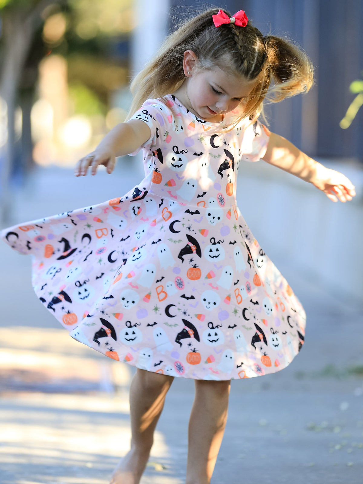 Polyester Spandex Halloween Ghost Girl Twirl Dress, Short-sleeved by Rylee Faith Designs