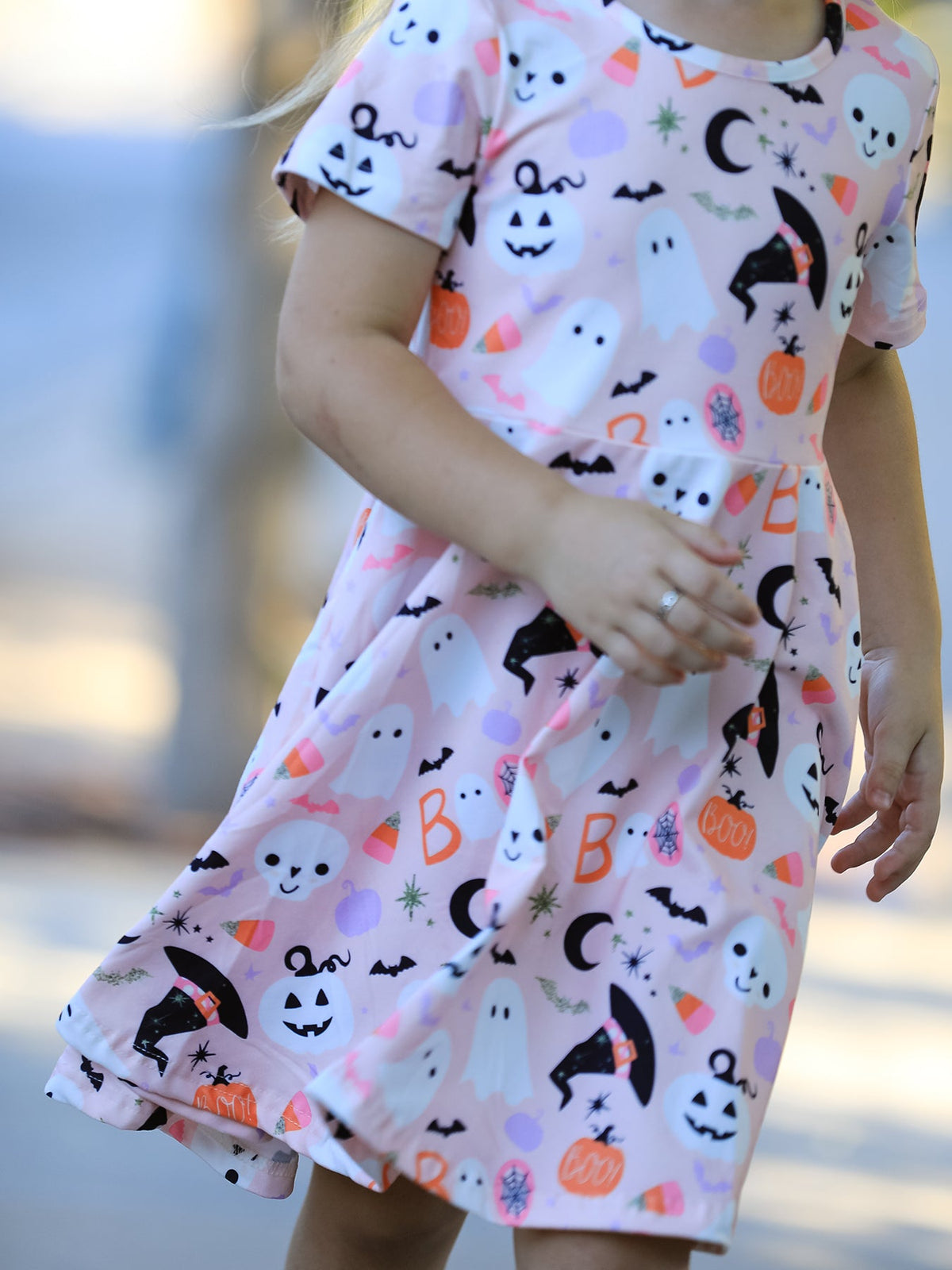 Polyester Spandex Halloween Ghost Girl Twirl Dress, Short-sleeved by Rylee Faith Designs