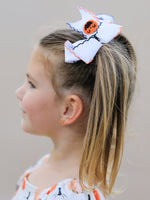 Halloween Pumpkin Hair Bows: White Ribbon Design（2PCS） by Rylee Faith Designs