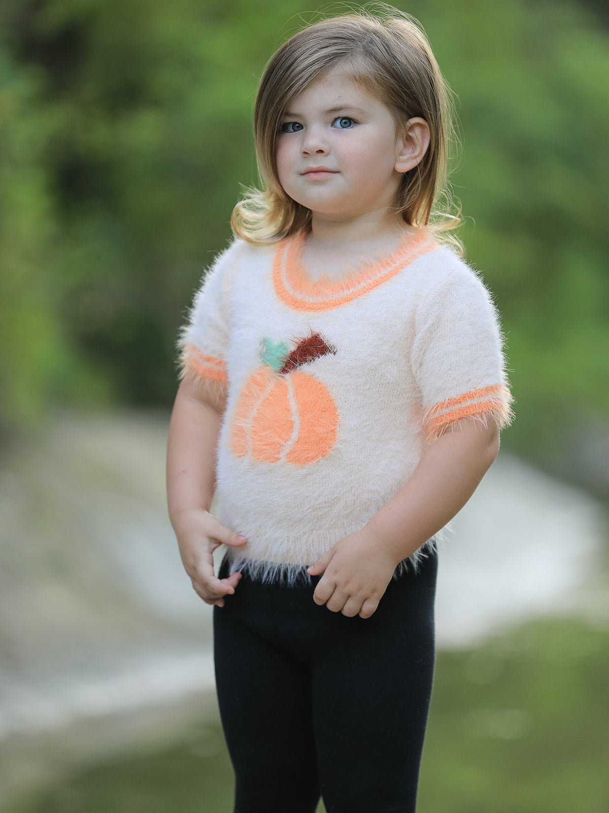 Fall Pumpkin Orange Girls Pullover Sweater by Rylee Faith Designs
