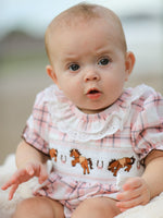 Western Horse Embroidered Smocked Plaid Baby Girl Romper by Rylee Faith Designs at Everetts Place