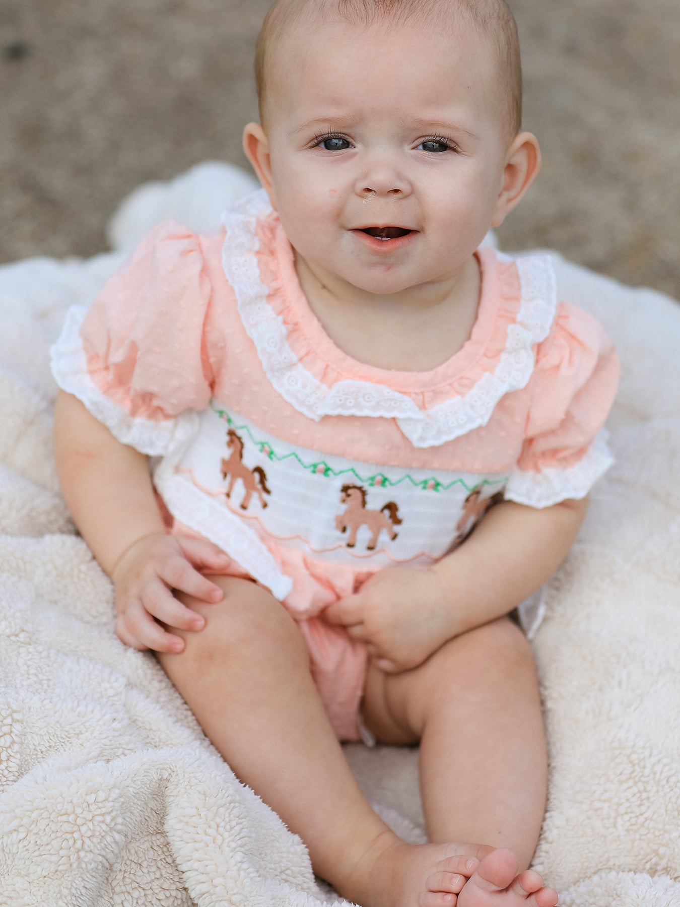 Western Horse Embroidery Girls Romper Lace Petals Collar Puff Sleeve by Rylee Faith Designs at Everetts Place