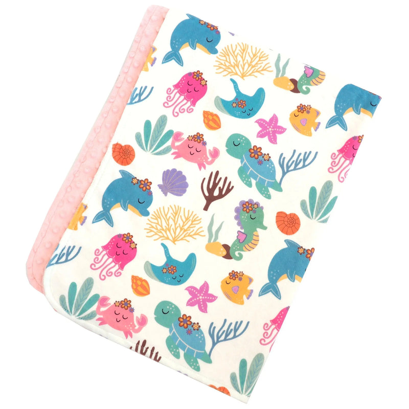 Baby & Toddler Minky Blanket with Undersea Adventure pattern on premium minky fabric, 30x40 inches.