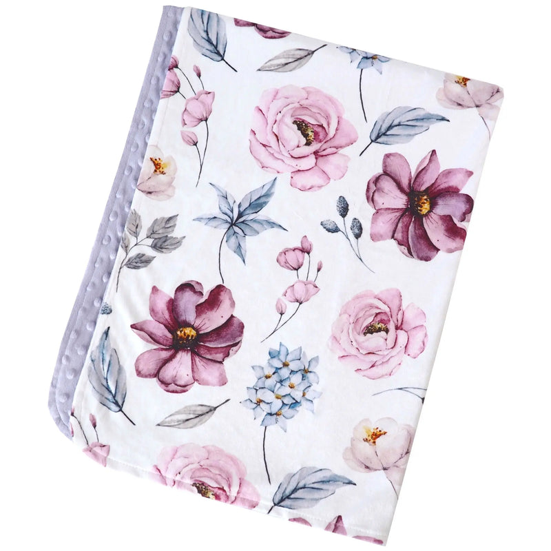 Baby & toddler blanket with vintage floral pattern, made from soft minky fabric.
