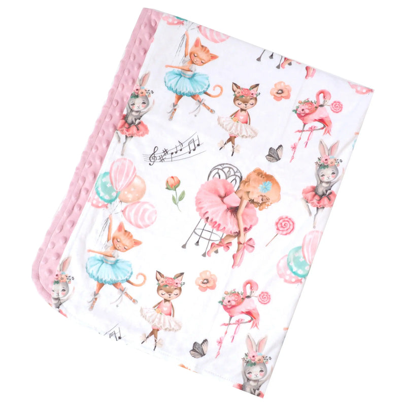 Baby & Toddler Minky Blanket with Ballerina print, soft fabric, 30x40 inches.
