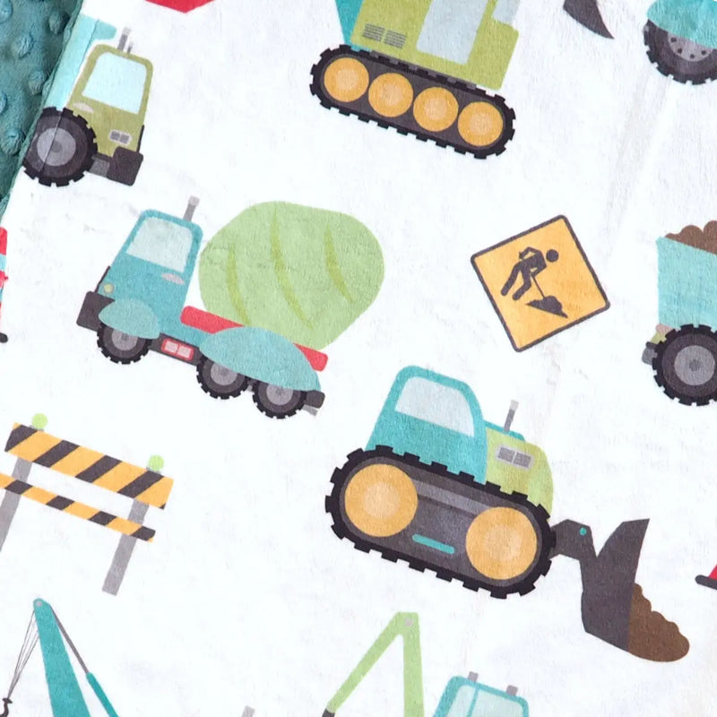 Baby & Toddler Minky Blanket with construction trucks print, soft fabric, 30x40 inches.