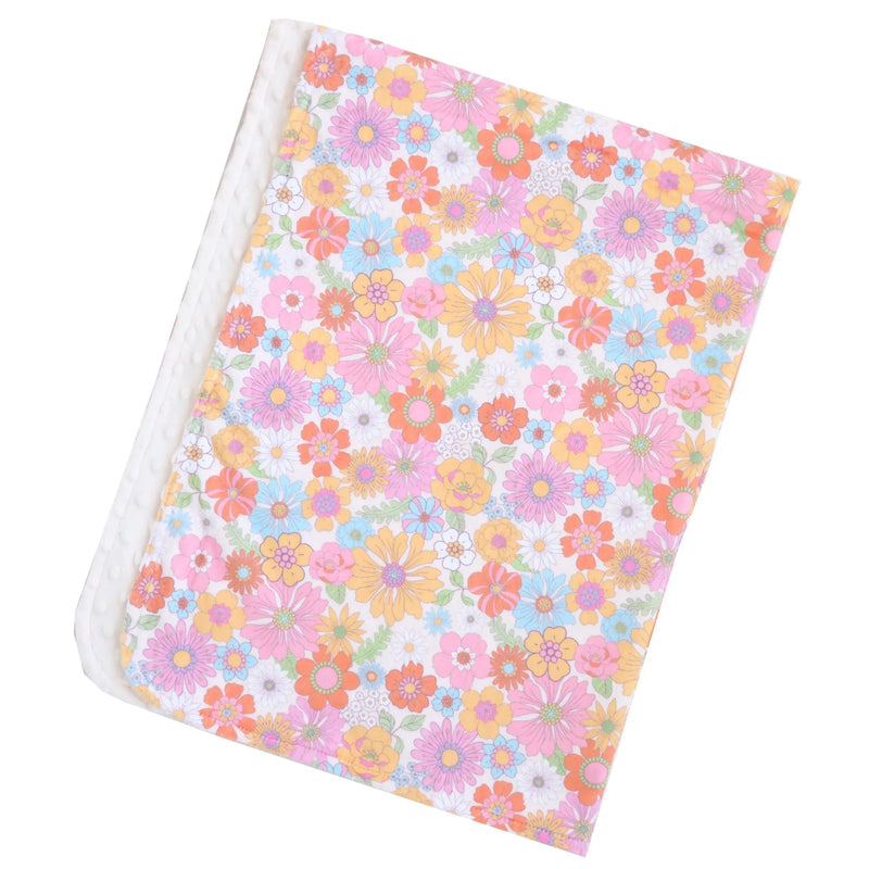 Retro floral baby and toddler minky blanket with sensory texture, 30x40 inches.