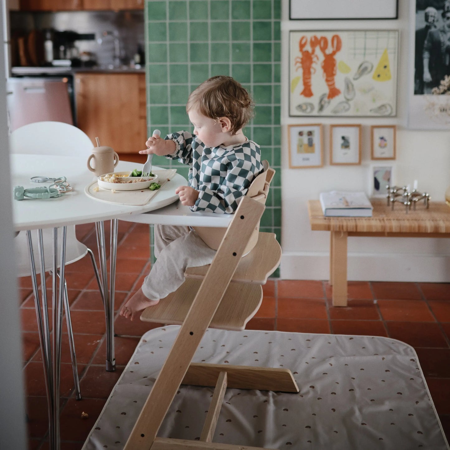 Splat Mat for High Chairs and Arts and Crafts Water Resistant Polyester Easy to Clean Machine Washable Mushie