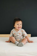 Little Joy Co. Mama Tattoo Hearts Bamboo Henley Romper for Babies - Apparel & Accessories > Clothing > Baby & Toddler Clothing > Baby One-Pieces