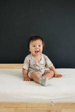 Little Joy Co. Mama Tattoo Hearts Bamboo Henley Romper for Babies - Apparel & Accessories > Clothing > Baby & Toddler Clothing > Baby One-Pieces