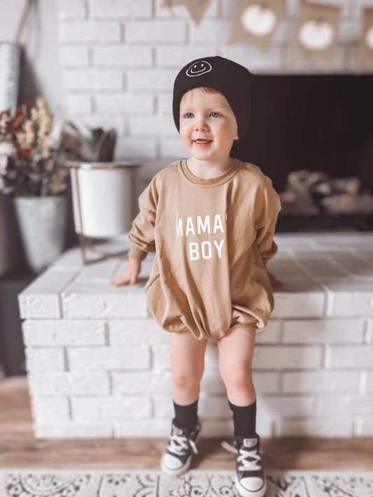 Mama's Boy Oversized Sweatshirt Romper With Snaps At Crotch Little Joy Co. Everetts Place: Online Boutique