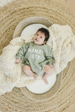 Little Joy Co. Mama's Boy Oversized Sweatshirt Romper With Snaps At Crotch -