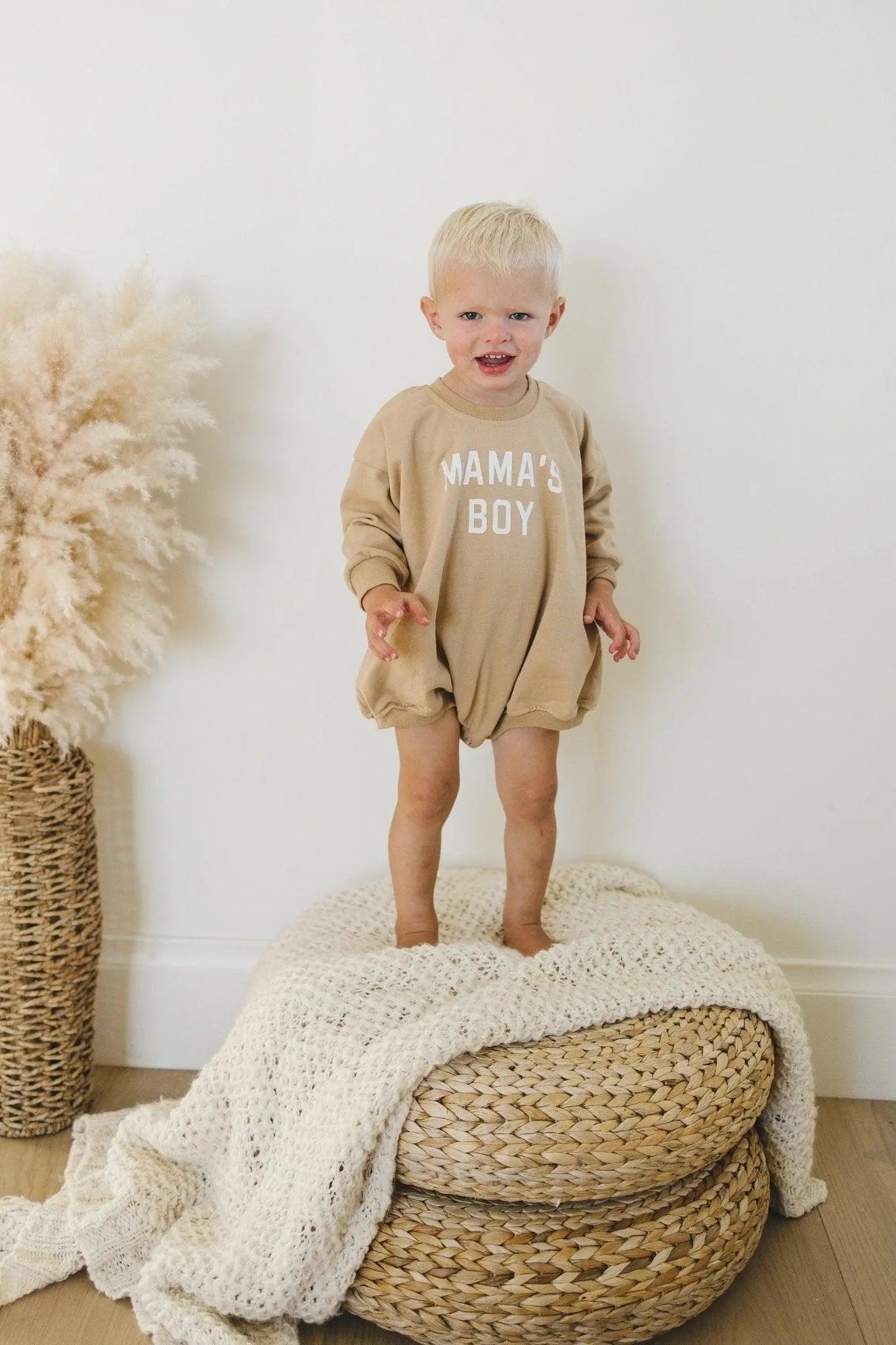 Mama's Boy Oversized Sweatshirt Romper With Snaps At Crotch Little Joy Co. Everetts Place: Online Boutique 15.00