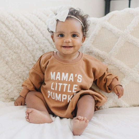 Little Joy Co. Mama's Pumpkin Sweatshirt Romper Snaps Easy Diaper Change -