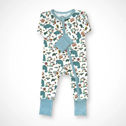 Manatee Bamboo Baby Pajama with Two Way Zipper and Fold Over Hands and Feet Kolorful Everetts Place: Online Boutique 38.00