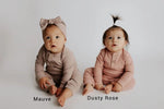 Three Little Tots Mauve Baby Ribbed Playsuit with pockets - 