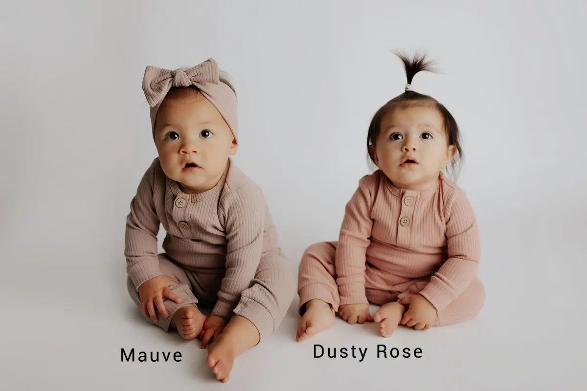 Three Little Tots Mauve Baby Ribbed Playsuit with pockets - 