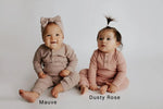 Three Little Tots Mauve Baby Ribbed Playsuit with pockets - 