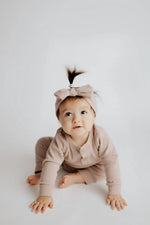 Three Little Tots Mauve Baby Ribbed Playsuit with pockets - 