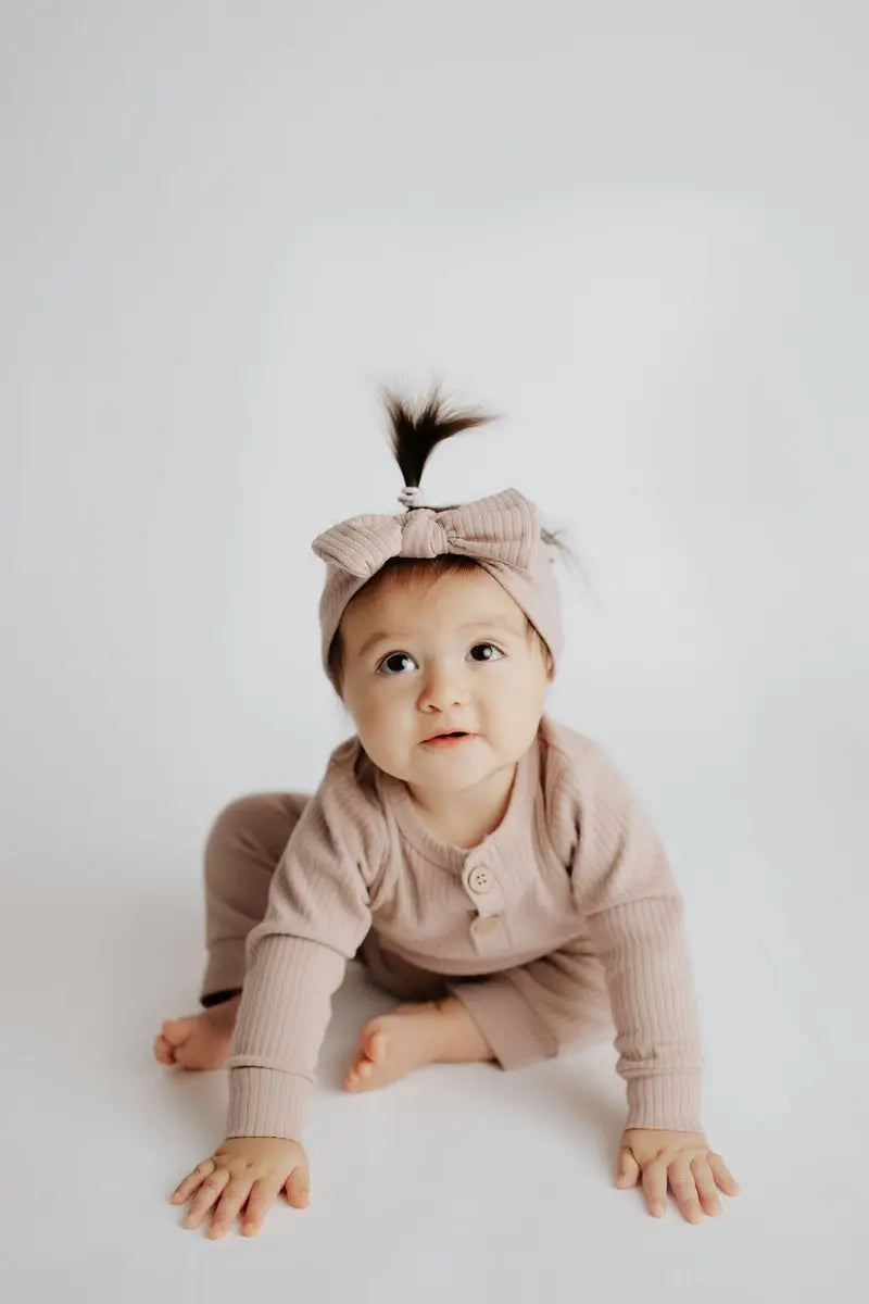 Three Little Tots Mauve Baby Ribbed Playsuit with pockets - 