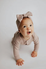 Three Little Tots Mauve Baby Ribbed Playsuit with pockets - 