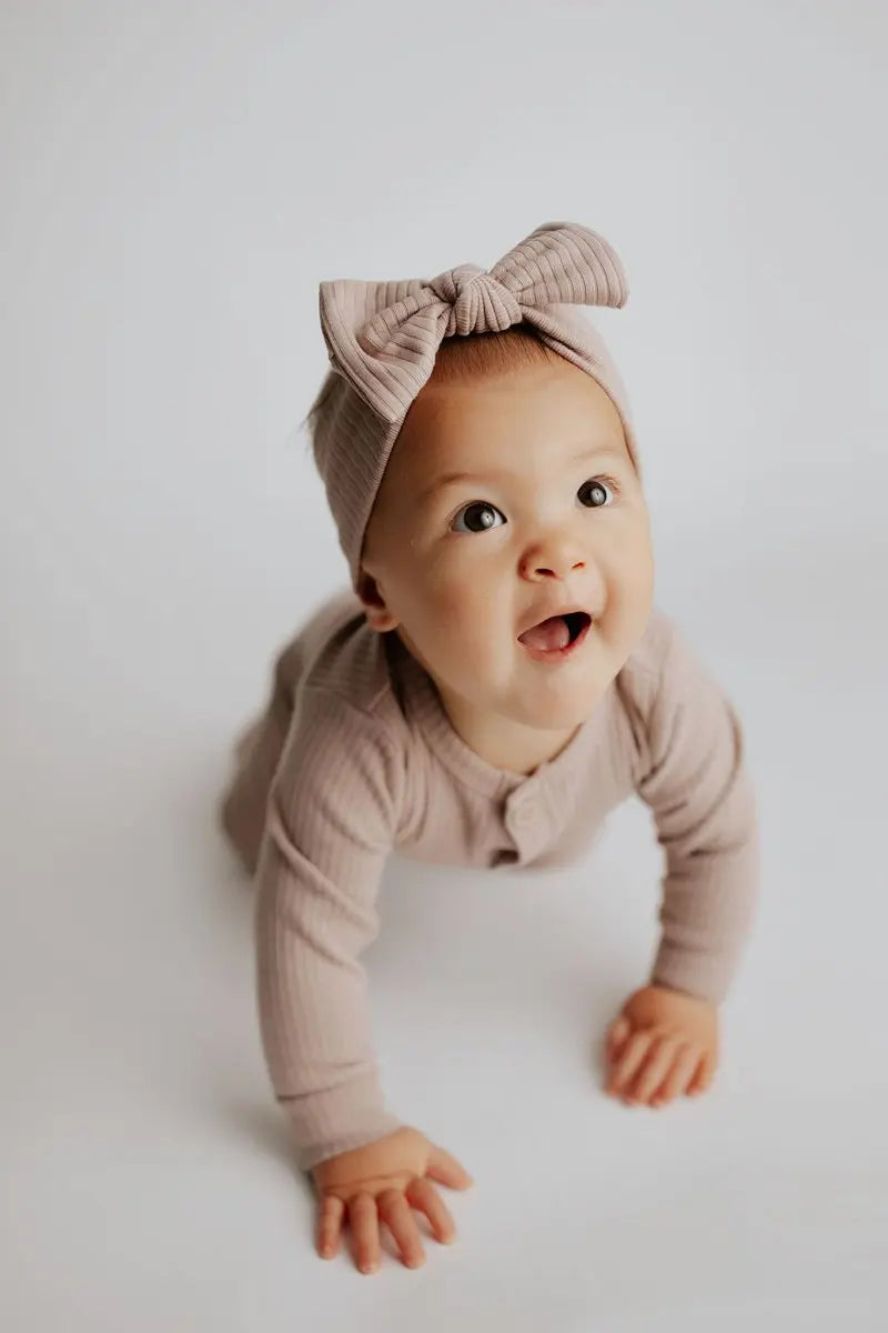Three Little Tots Mauve Baby Ribbed Playsuit with pockets - 