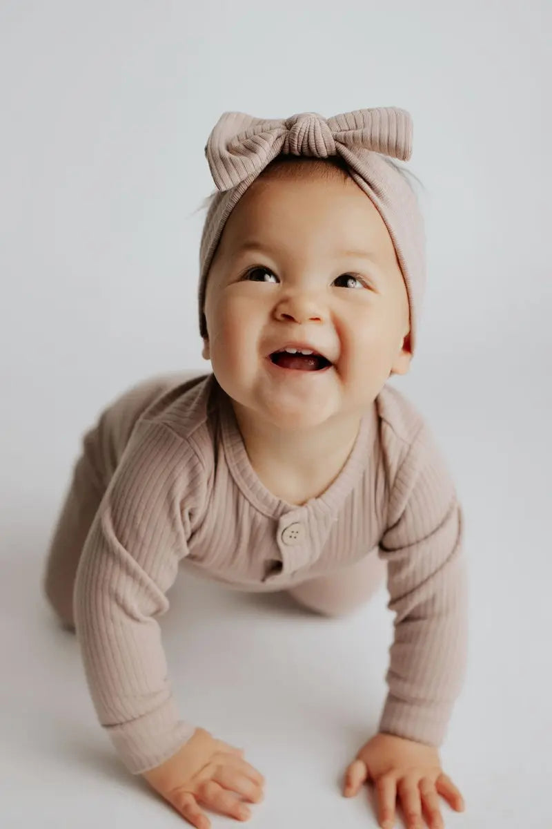 Three Little Tots Mauve Baby Ribbed Playsuit with pockets - 