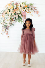 Mauve Shimmer Three Quarter Sleeve Tutu Dress for Girls Mila & Rose ® Everetts Place: Online Boutique