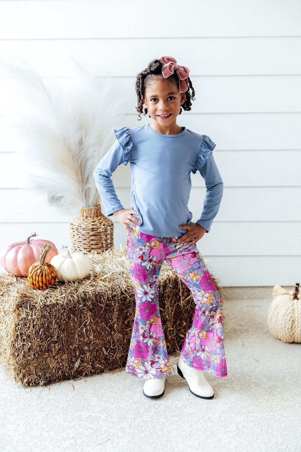 Mauve What's Up Buttercup Ribbed Velvet Bells For Girls Mila & Rose ® Everetts Place: Online Boutique