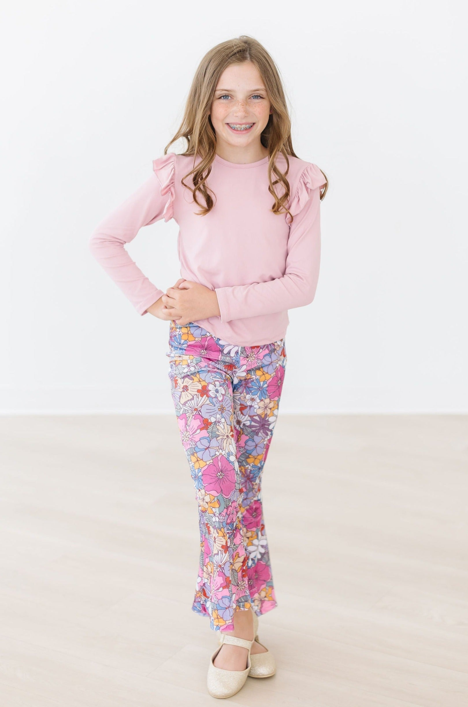 Mauve What's Up Buttercup Ribbed Velvet Bells For Girls Mila & Rose ® Everetts Place: Online Boutique