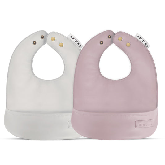 Classic Set of Soft Vegan Leather Easy Clean Bibs for Babies 0 to 12 Months Bleu La La