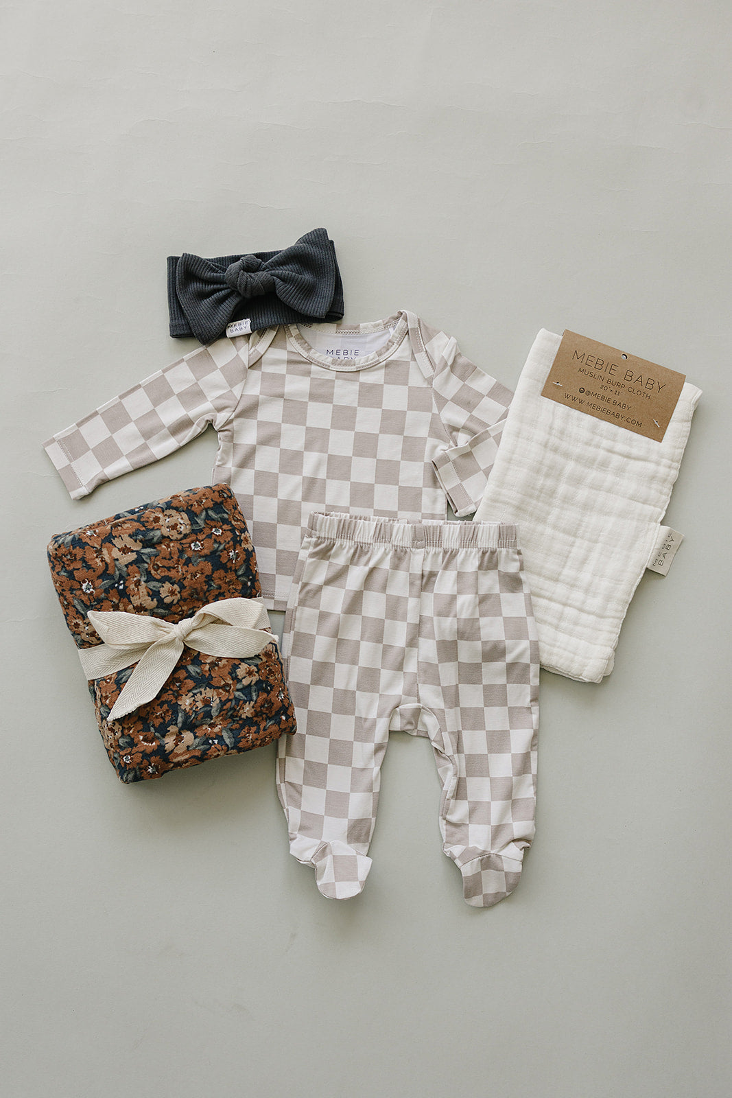 Taupe Checkered Bamboo Layette Set by Mebie Baby at Everetts Place