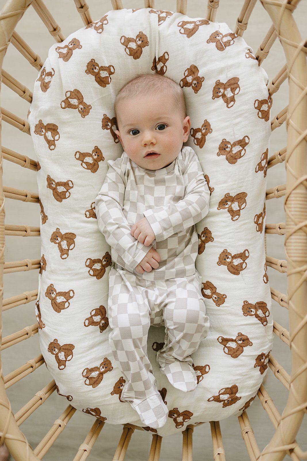 Taupe Checkered Bamboo Layette Set by Mebie Baby at Everetts Place