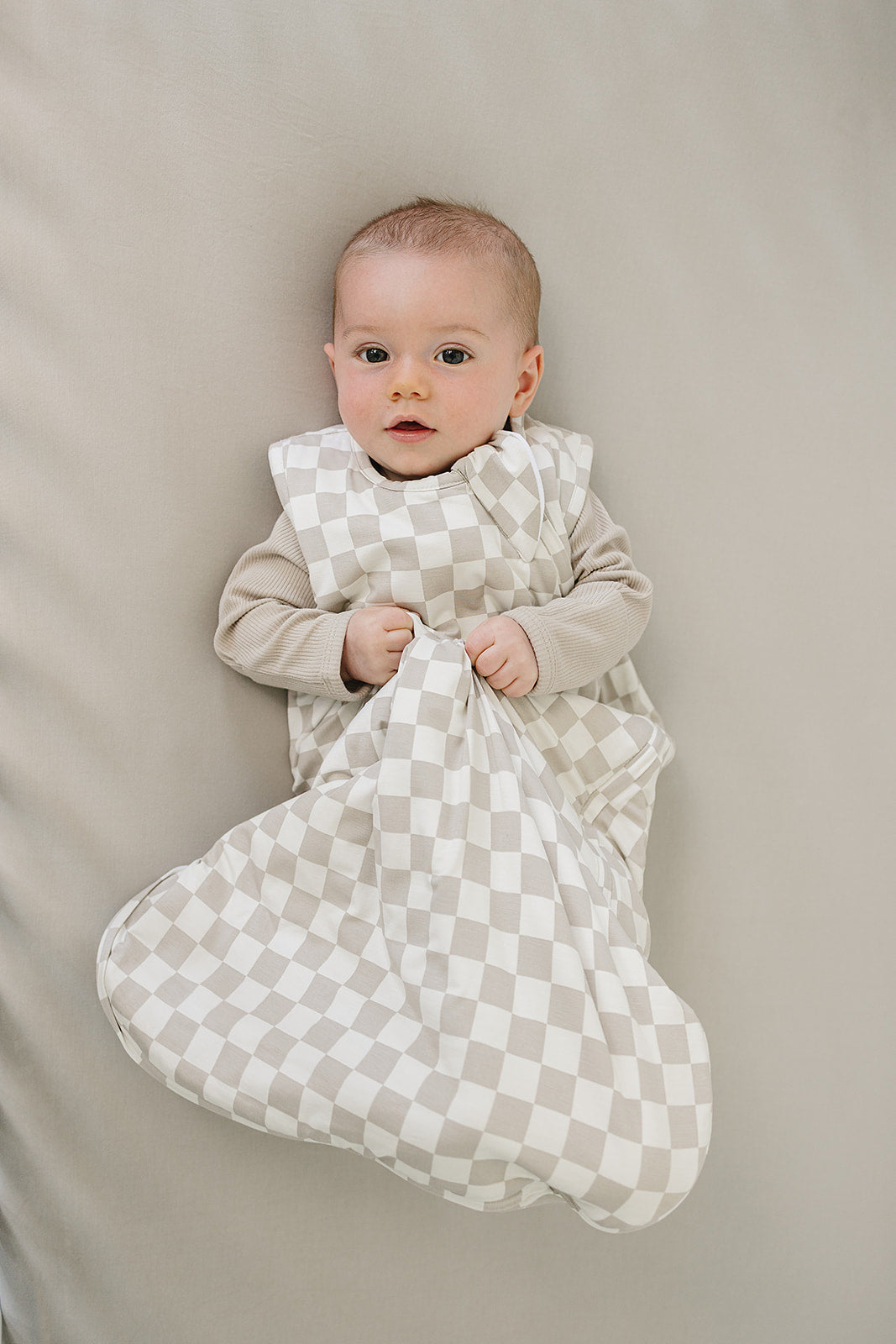 Taupe Checkered Bamboo Sleep Sack by Mebie Baby at Everetts Place