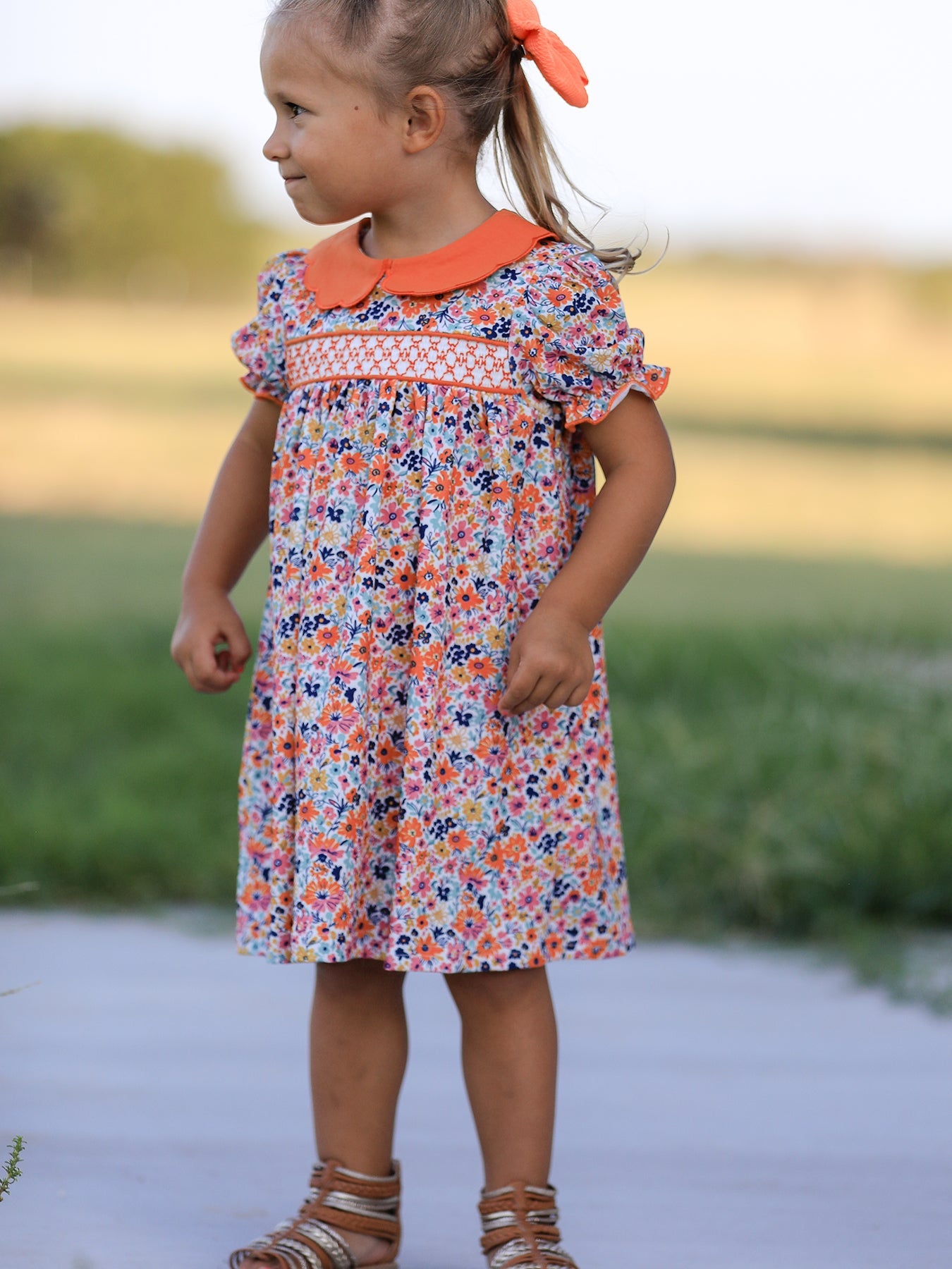 Fall Floral Smocked Petals Collar Girls Dress by Rylee Faith Designs