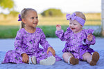 Polyester Spandex Floral Ruffle Long Sleeve Romper by Rylee Faith Designs